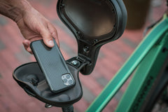 Image of an open bicycle seat on a Schwinn e-bike