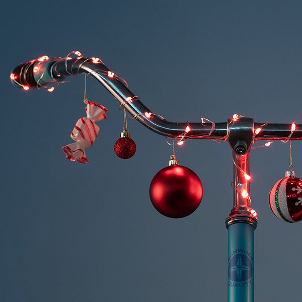 A holiday themed bicycle.